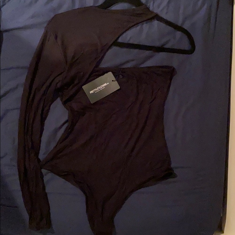 Black Jersey High Neck One Sleeve Bodysuit (NWT)
